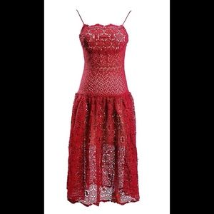 Circular floral Red lace dress US 4